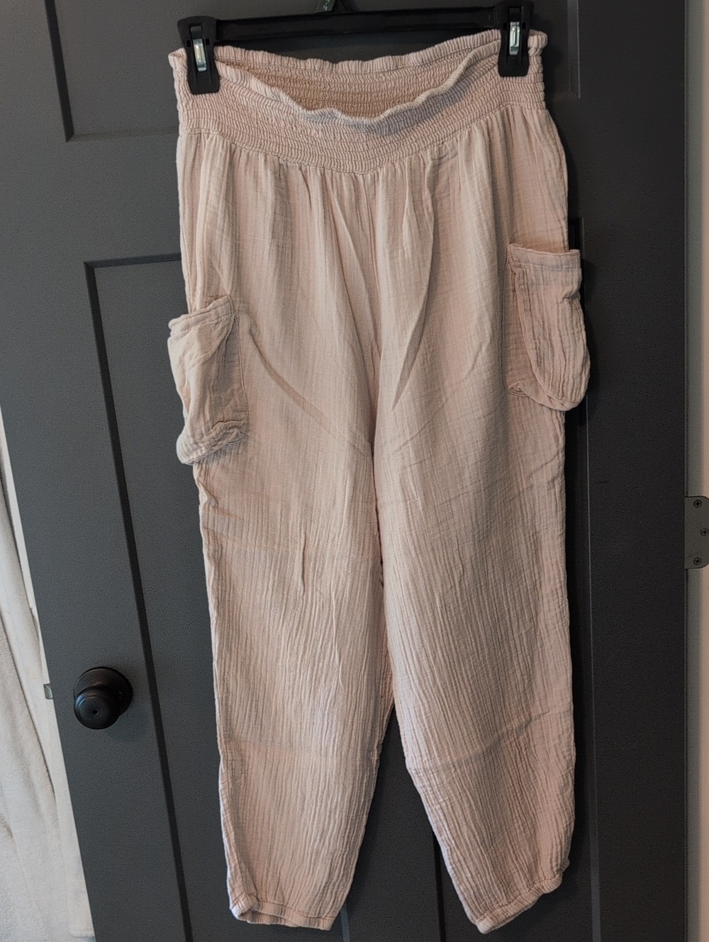French Laundry Beige Cargo Joggers with Smocked Waist